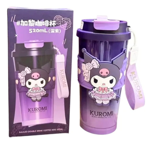Vaso Térmico Kurumi Kitty Cinnamoroll Sanrio Kawaii Te Cafe Kuromi Lila