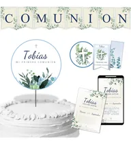 Comprar Kit Imprimible Cumple + Candy Editable - 1° Comunion Celeste