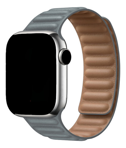 Correa magnética de piel auténtica para Apple Watch e Iwo, color gris