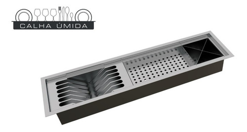 Calha Úmida Canal Equipado Escorredor Louça Inox Embutido