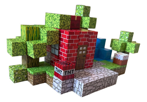 Bloco Magnético Minecraft Pomar Promoção 128 Peças 4 Bonecos 108 Minecraft Floresta