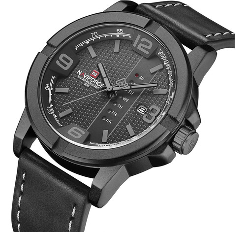 Reloj Cuarzo Hombre Correa Piel Lujo Naviforce Fechador .