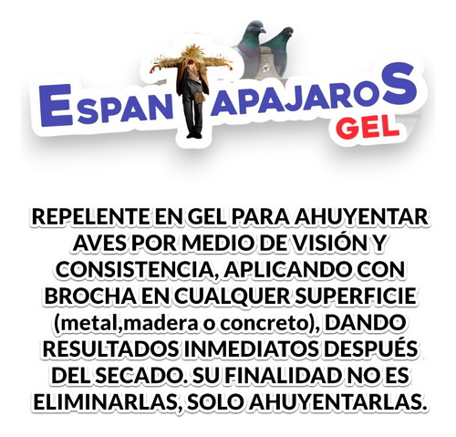 Repelente Para Aves Palomas En Gel Espantapajaros 1 Galon