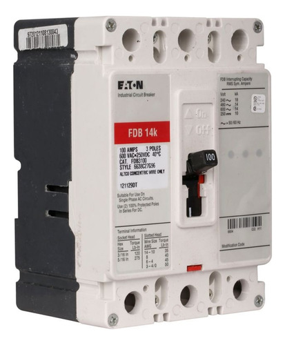 Interruptor Industrial 3 Polos 125 Amps 60 Cutler Fdb3125l