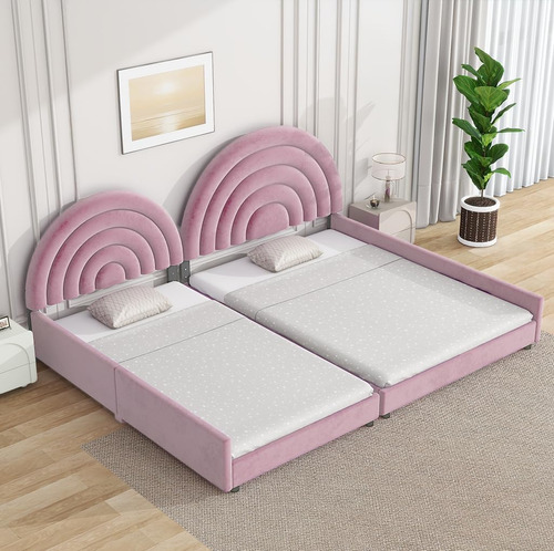 Deyobed Juego Tapizado, Cama Doble Con Cabecera Semicircular