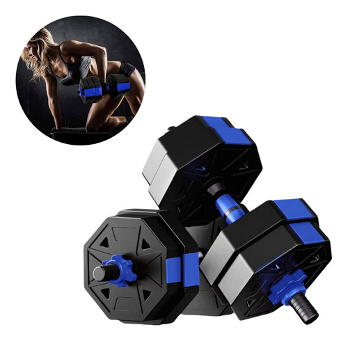 Set De Mancuernas 30kg Ajustable Pvc Color Azul