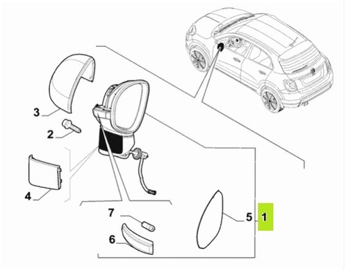 Espejo Retrov Der. Electrico Original Fiat 500x Cross  18-