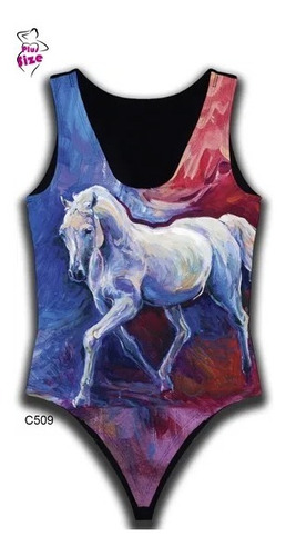 Body Feminino Country Cavalo Listrado Azul Estampado