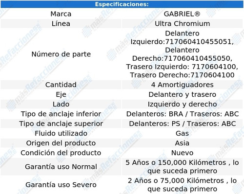 4 Amortiguadores Gas Ultra Chromium Matrix 09-13 Gabriel