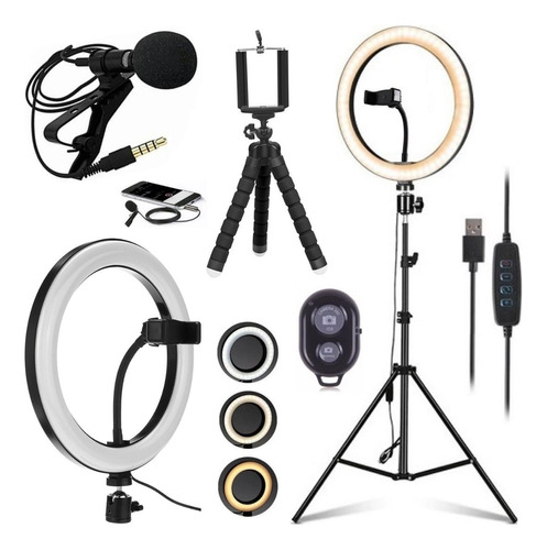 Kit Vídeo Aula Ring Light Tripé Microfone Acessórios Celular