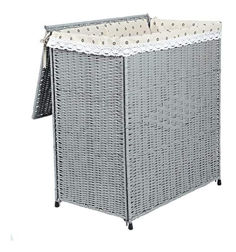 Cesta Plegable Para Ropa Con Forro Doble Con Tapa Color Gris