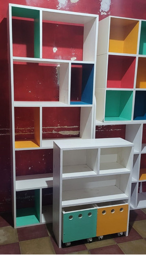 Muebles Pintado Biblioteca+ropero + Cajón De Juguetes Ruedas