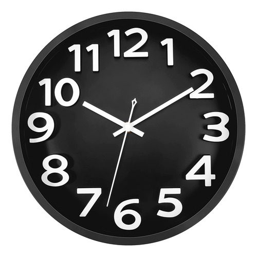 Reloj De Pared Negro, Funciona Con Pilas, 12 Pulgadas, ...