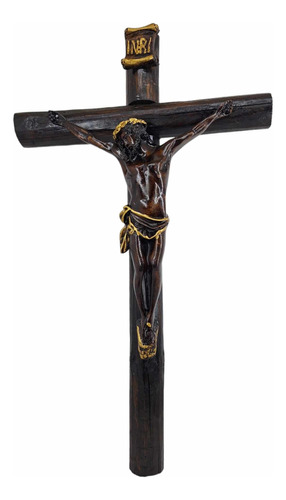 Cristo Negro Crucifijo De Pared 70 Cm Resina Y Madera 