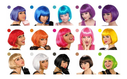 ! Peluca Corta Fantasía Color Halloween Cabello Sintético !
