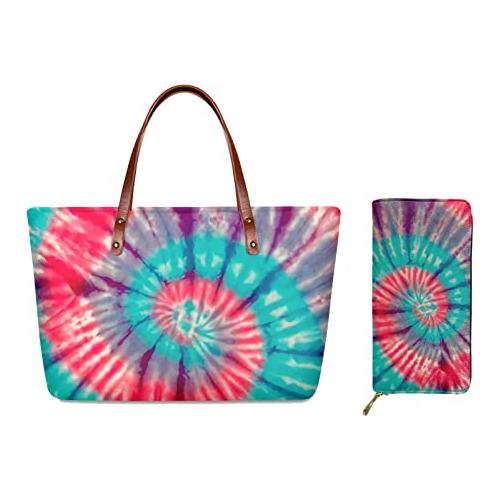 Jeocody Mujeres Long Zipper Wallet Spiral Tie Dye Yoga Bolso