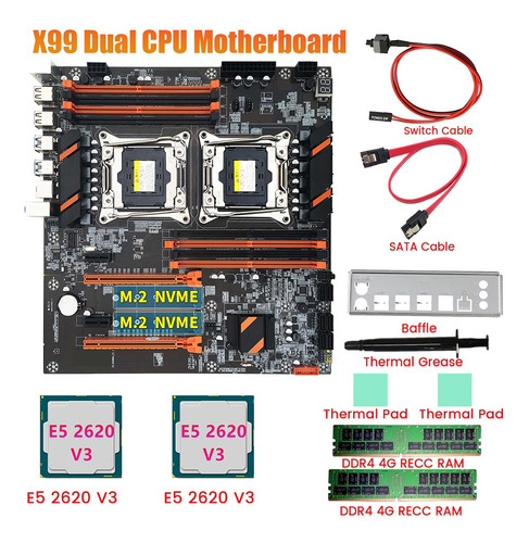 Placa Base X99 De Doble Cpu, 2 Cpu Xe5 2620 V3 Y 2 Ram Ddr4