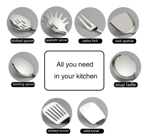 Utensilios De Cocina De Acero Inoxidable De 8 Piezas