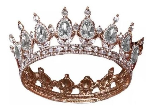 Imagen 1 de 3 de Corona Lujo Cristal Plateado Fondo Dorado Princesa
