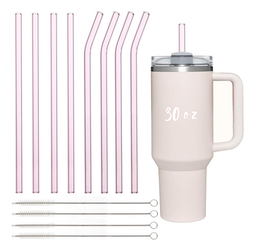 Pajitas De Vidrio Rosa Reutilizables Con Cepillos De Limpiez
