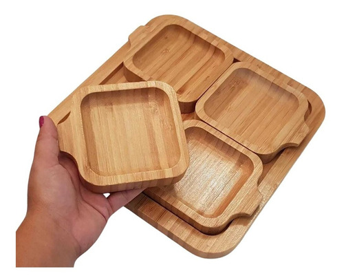 Imagem 4 de 5 de Petisqueira Miami Quadrada 5 Peças Bambu