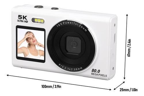 Cámara De Vídeo Digital 5k Con Doble Pantalla, 80 Mp, Uhd, 1
