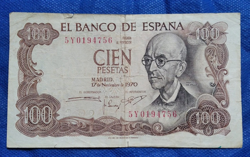 Billete De 100 Pesetas De España, Del Año 1970,