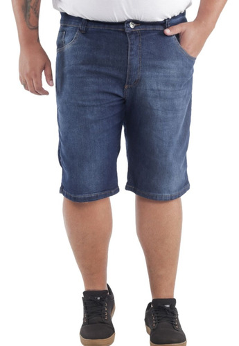 Bermuda Jeans Masculina Plus Size Escura Lycra Básica 0041