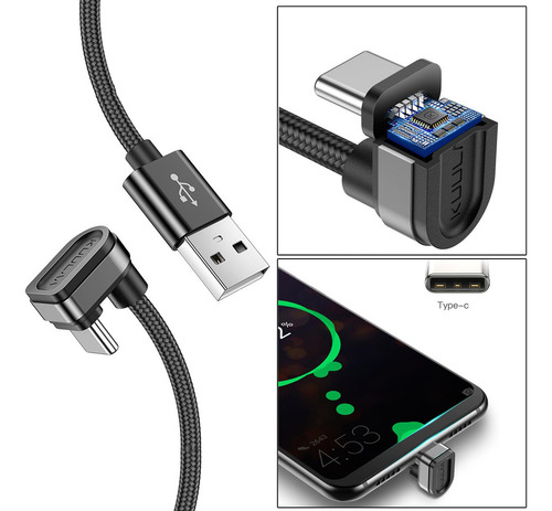 Cable De Cargador Usb Tipo C, En Forma De U De 180 Grados,