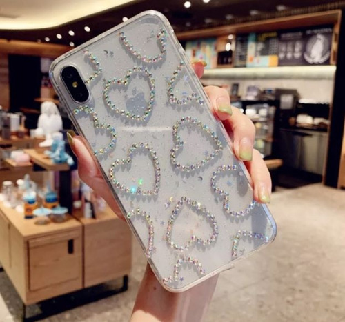 Imagen 3 de 10 de Funda Para iPhone 7 8 Plus Xs Xr Max Glitter Corazon Strass