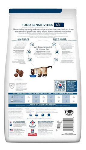 Imagen 2 de 2 de Alimento Hill's Prescription Diet Food Sensitivities z/d para gato adulto sabor mix en bolsa de 1.8kg