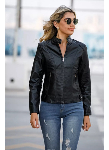 Chamarra De Cuero Para Moto Para Mujer, Abrigo Atractivo