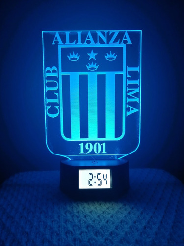 Lámpara Led Ilusión 3d Reloj Alarma Club Alianza Lima