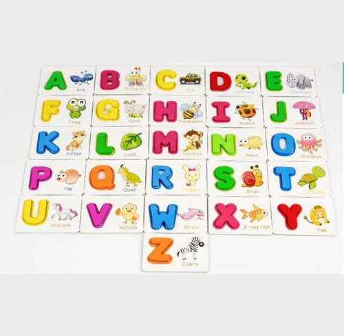 Juego Didáctico Tarjetas Madera Aprendizaje Abc Inglés.f