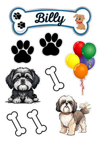 Topo Topper De Bolo Pet Cachorro Shih Tzu Personalizado