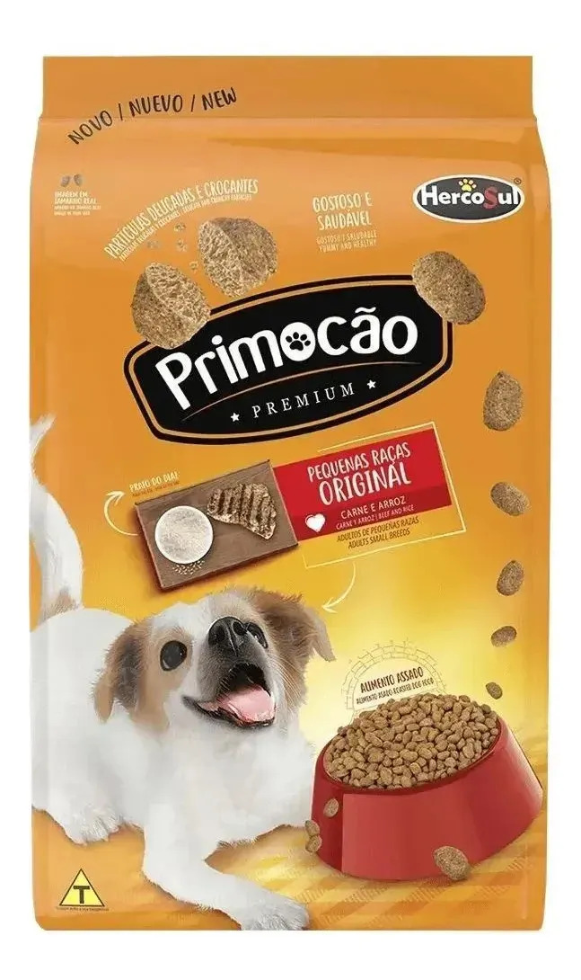Ração Hercosul Primocão Premium Original Carne e Arroz para Cães Adultos de Raças Pequenas 10,1kg
