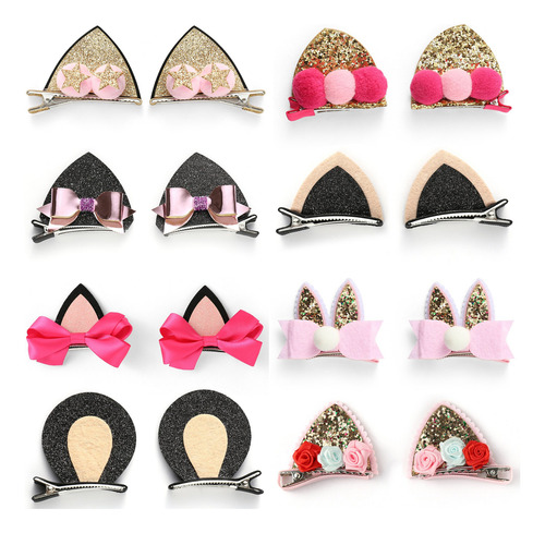 Onedor Sparkle Shiny Sequin Animal Ear Hair Bow Ribbon Clip