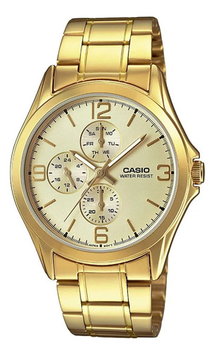 Reloj Pulsera Casio Reloj Mtp-v301g-9a, Analógico, Para Hombre, Con Correa De Acero Inoxidable Color Dorado, Dial Do Y Hebilla Simple