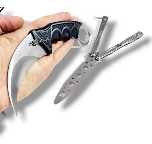 Set Cuchillo Kerambit Navaja Mariposa Plateado Rp20 Sin Filo