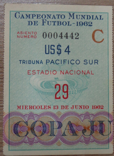 Entrada Mundial Chile 1962 Brasil/ Chile 