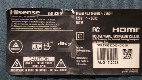 Main Hisense 65a6h (rsa7.820.11493/roh) (Usado)