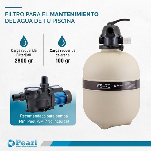 Filtro Arena Pileta Pearl 80.000 Litros Válvula 6 Vías