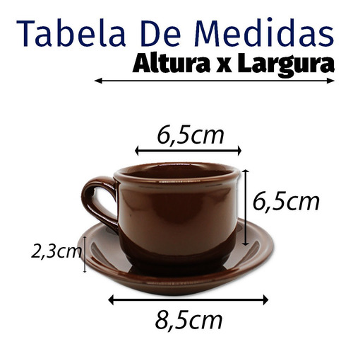 Imagem 3 de 7 de Jogo De Xícaras De Cafe Chá 12pçs Marrom Com Pires Ceramica