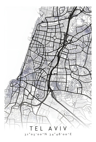 Poster Tel Aviv Mapa Autoadhesivo 100x70cm#1679