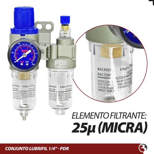 Filtro Ar Para Compressor Com Regulador Lubrificador 1/4 Pdr