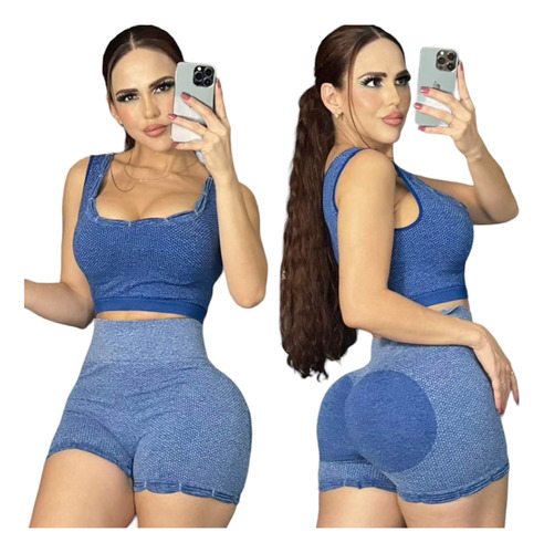 Conjunto Deportivo Short + Top Con Push Up Jaspeado