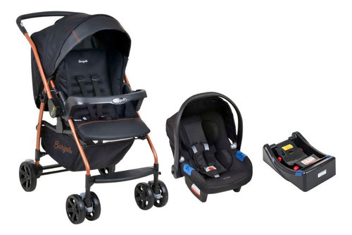 Carrinho De Bebê+bebê Conforto+base Até 15kg Rio K-burigotto Cor Preto