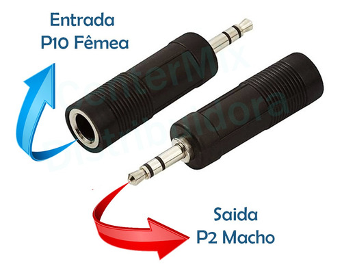  Plug Adaptador P10 Femea P/p2 Macho Stereo Auxiliar Som