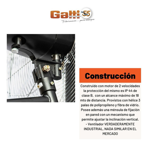 Imagen 6 de 10 de Ventilador Industrial De Pared 29 74cm 2 Vel. Gatti Vent