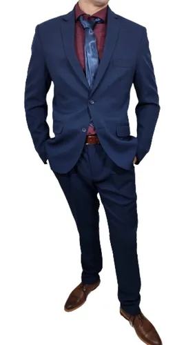 Ambo Traje Hombre Azul Entallado Pantal n Chupin De Calidad